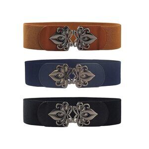 3162 3 Pack Womens Vintage Wide Elastic Stretch Waist Belt For Dresses